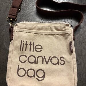 Bloomingdale's Little Canvas Crossbody Bag - Cream and Brown-Vintage